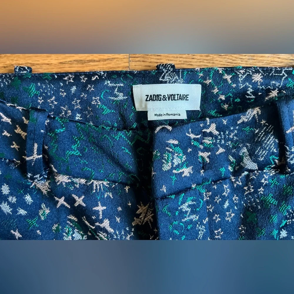 Zadig & Voltaire Posh Jac Glam Suit Pants 36 Navy Metallic Jacquard Tailored NWT - Picture 6 of 14